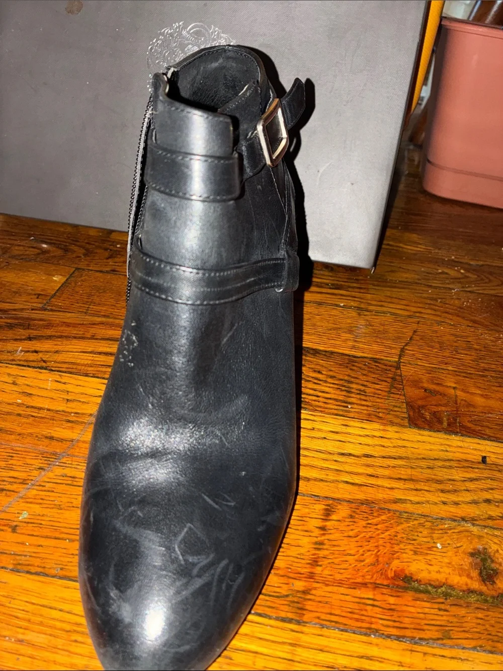 Vince Camuto Black Leather Ankle Booties with Studded Heels